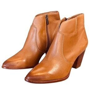 Frye Women’s S 6.5 Tan Cognac Leather Jennifer Western Ankle Boot Zip Closure